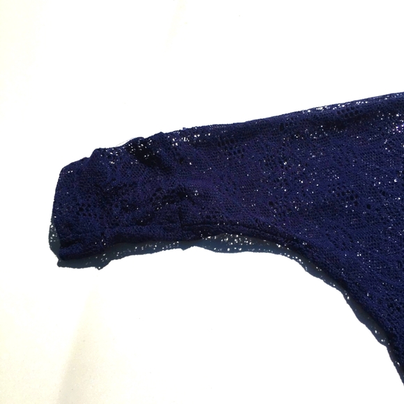 Blue Lace Semi Sheer Netted Blouse Top Size L - Picture 7 of 8